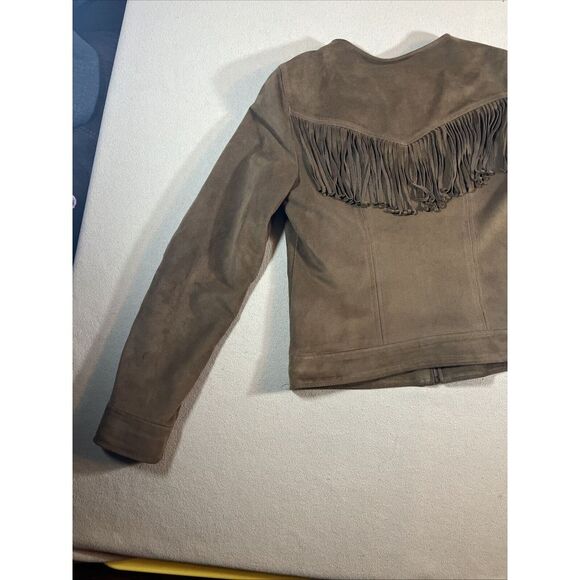 Express‎ Faux Leather Jacket Coat Suede Women S Brown Fringe Western Y2K Boho - Picture 8 of 11